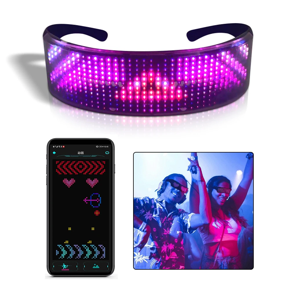 구매 프로그래밍 가능한 블루투스 RGB Fullcolor 빛나는 빛나는 LED 안경 크리스마스 파티 조명 선물 축제 스크롤