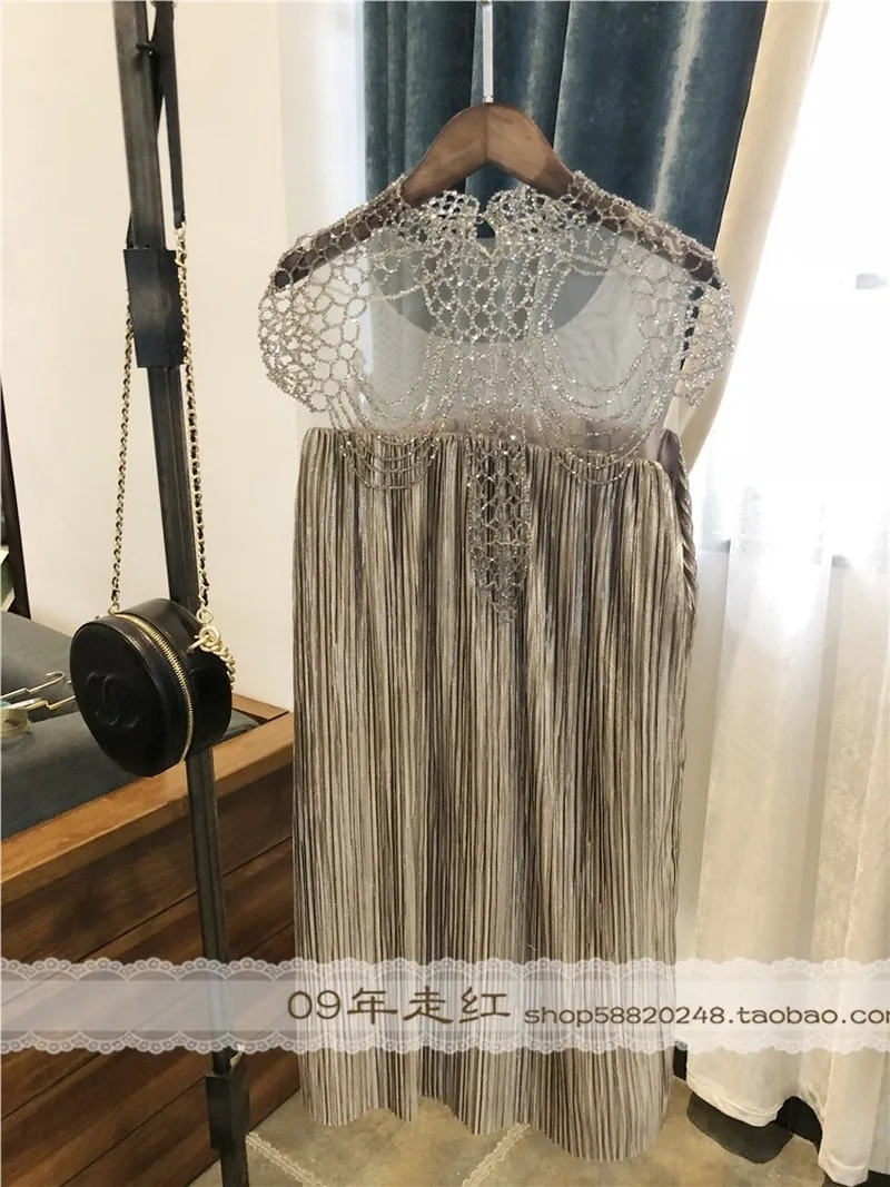 Тяжелая шаль с бисером плиссированное платье для банкета вечеринки женщин 2020