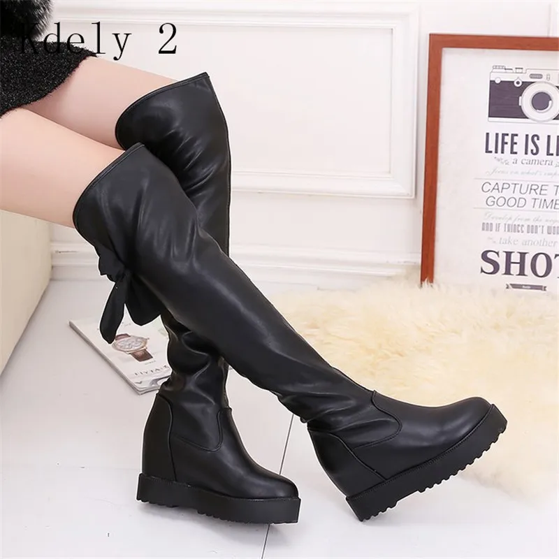 Botas sobre o Joelho Botas de Inverno Seção o Aumento com Aumento de Alta-baixo Nova Sexy Feminino Botas Elásticas Cunhas 2021