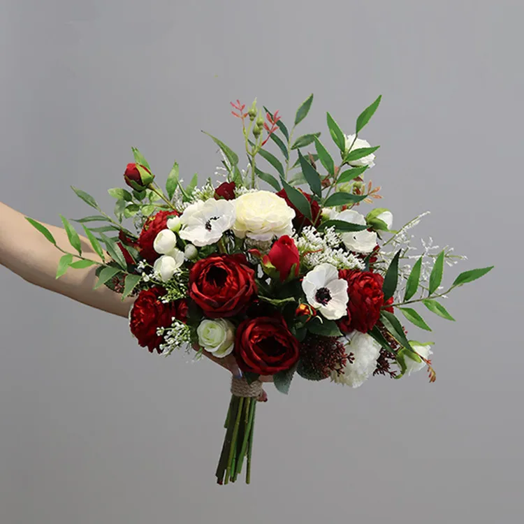 Style B JaneVini красный цветок императора бордовые пионы, розы свадебный букет Флер мариейдж старинные невесты Искусственные цветы Свадебные букеты - Цвет: Style B