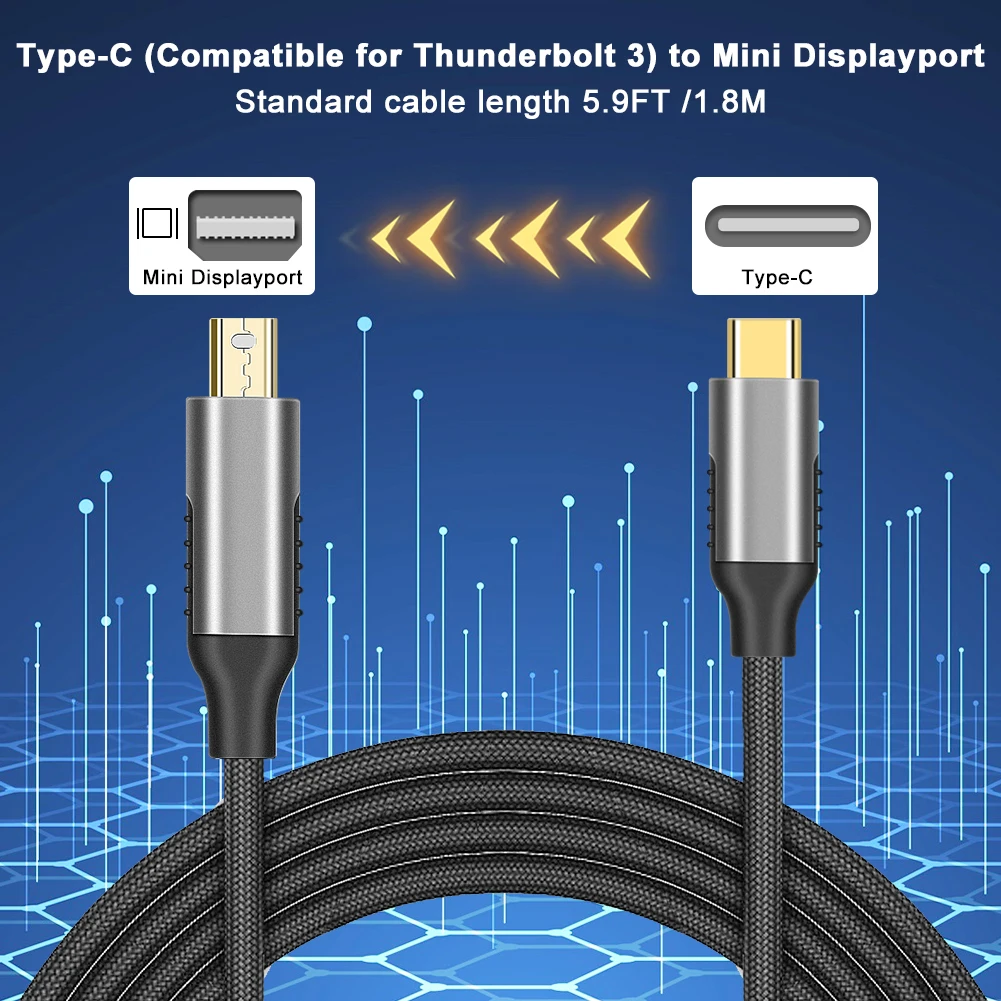 

Кабель USB Type C 1,8-Mini DP, 3,1 м, 4K, 60 Гц, адаптер порта дисплея, совместимый с Thunderbolt 3 для Macbook, высокое качество, Новинка