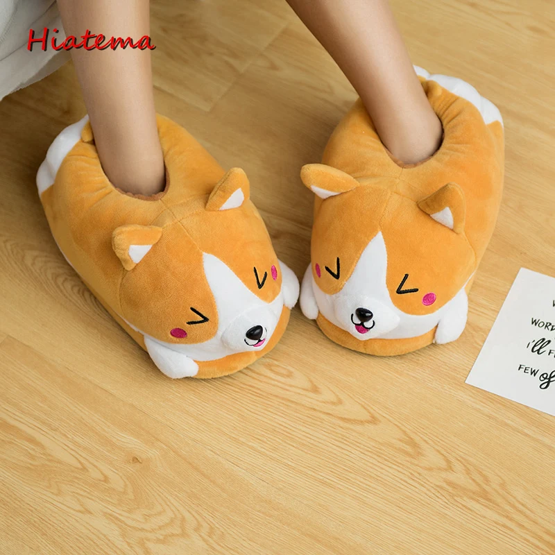 Corgi теплые домашние меховые шлепанцы с собаками тапочки животными женские