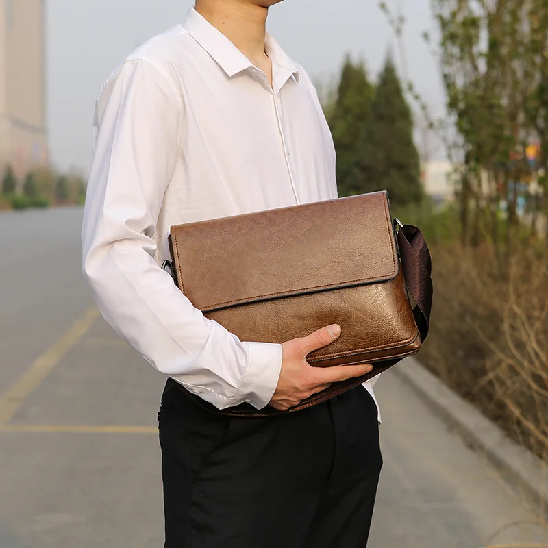 

Kissyenia Men's Crossbody PU Leather Bags Casual Flaps Brand Designer Business Briefcase Vintage Messenger Bags for Travel KS366