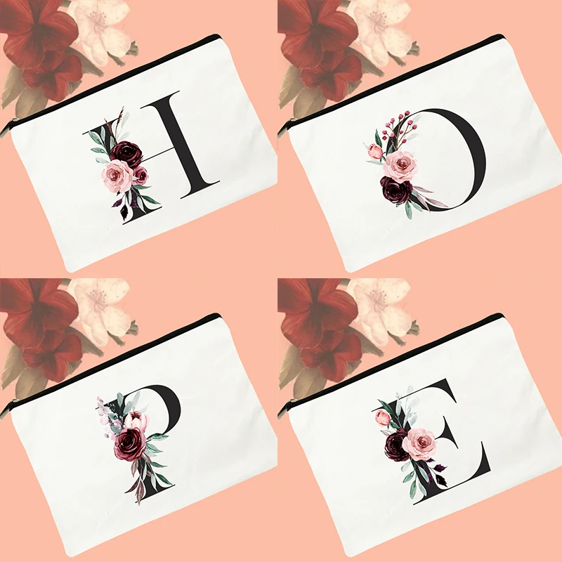 

Дорожные портативные косметички с буквенным цветочным принтом, Женский органайзер для туалетных принадлежностей, кейсы для хранения косме...