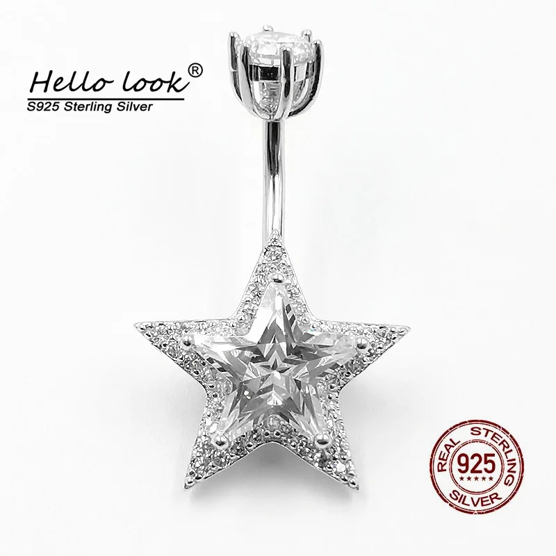 

HelloLook Zircon Star Navel Piercing Pure 925 Sterling Silver Belly Button Ring Women Anti-allergy Belly Body Piercing Jewelry