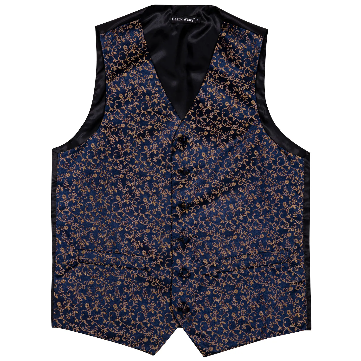 Мужской жилет с цветочным рисунком Barry.Wang Синий Шелковый для костюма комплект