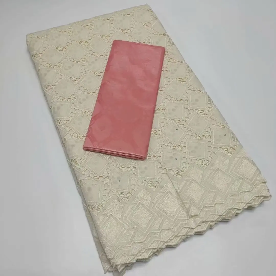 

2.5yards White Cotton Lace + 2.5 Yards Yellow Bazin Riche High Quality African Swiss Voile Cotton Lace for Dress TY1526-4