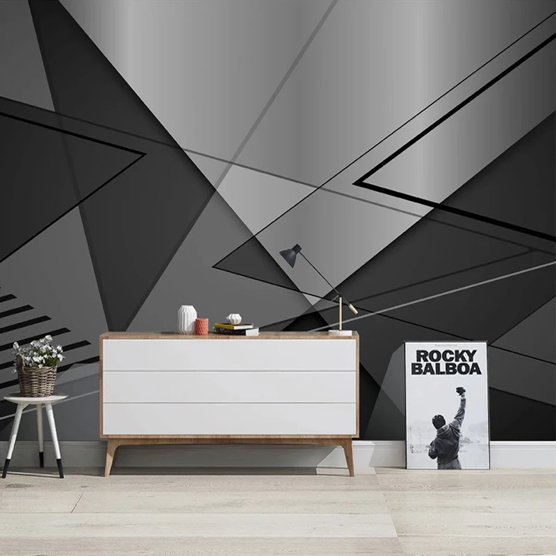 Настенные 3D обои по индивидуальному заказу черные белые серые треугольные