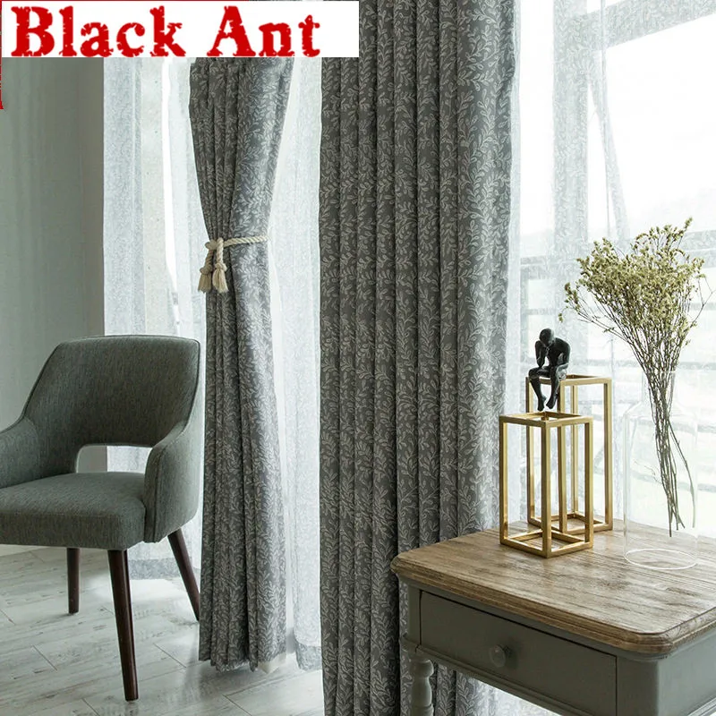 Пасторальные листья Шторы серый для Гостиная зеленый сплошные оконные Спальня