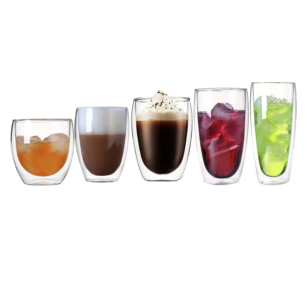 

Coffee Mugs Glass Cup Container Drinks 80-600ml Tea Clear Beer Milk Glassware Dining Bar Kitchen Double Wall