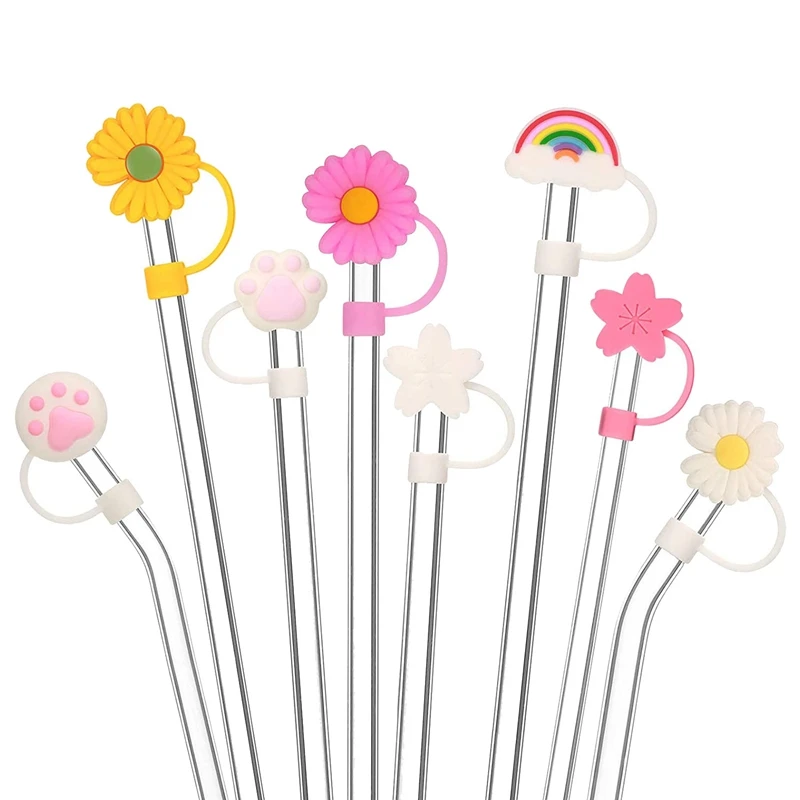 

8 Pieces Silicone Straw Tips Cover Reusable Drinking Straw Lids Cover for 6-8 mm Straws Anti Dust Straw Tips Plugs