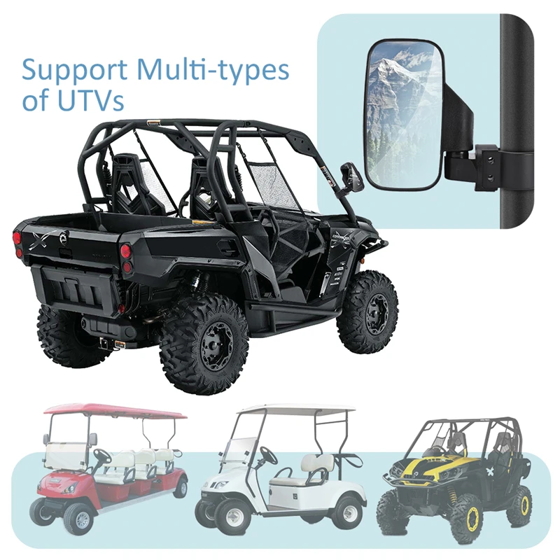 Выпуклое зеркало бокового вида MICTUNING UTV с противоударной резиновой накладкой для