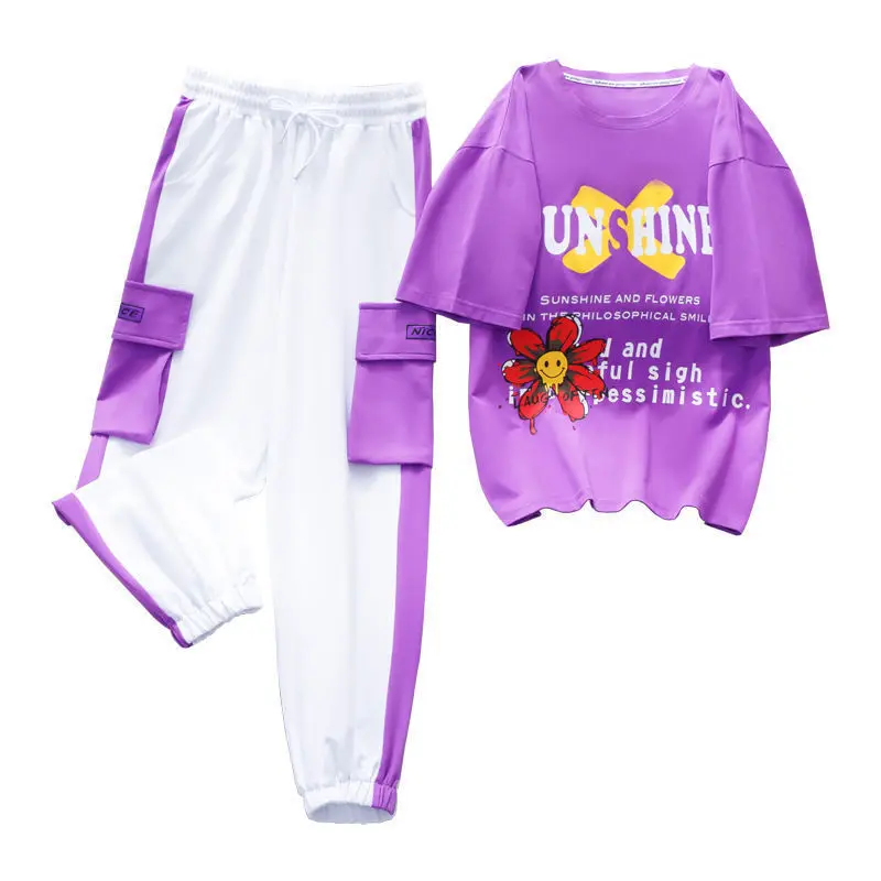 

Casual Sports Suit Women 's Summer Wear 2021 New Loose Fashionable Stylish Short-Sleeved Overalls Two - Piece Set Slimming Fashi