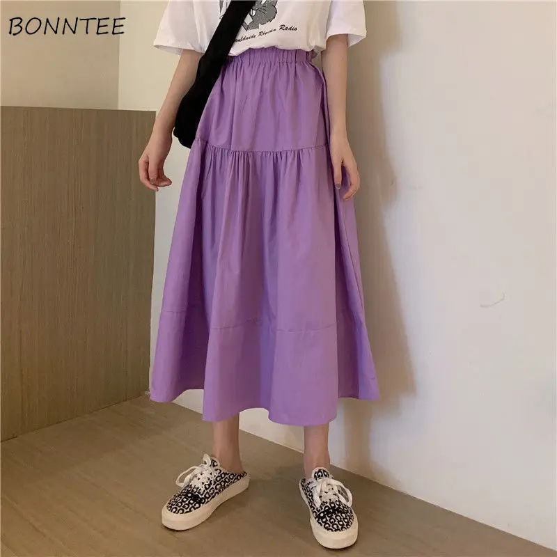 

Skirts Women Korean Style Spring Pure Color Streetwear Female Daily Chic Bottom Design Minimalist Cozy Casual Students All-match