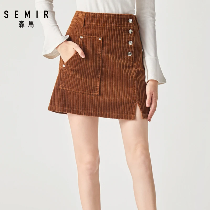 Юбка SEMIR Женская Вельветовая шикарная тонкая трапециевидная юбка с завышенной