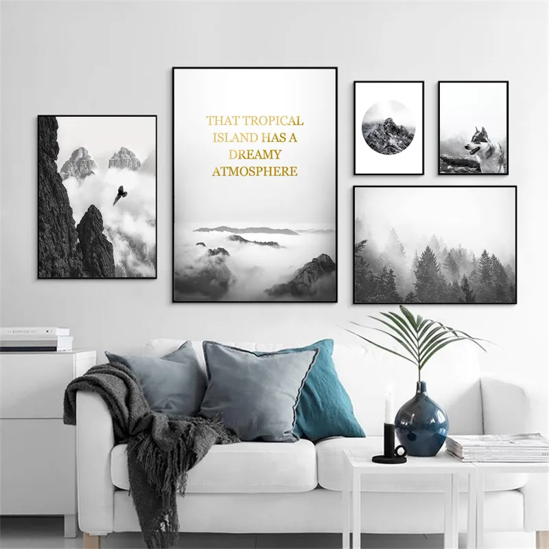 Природа горы скалы пейзаж Постер Черный белый на стену художественные принты