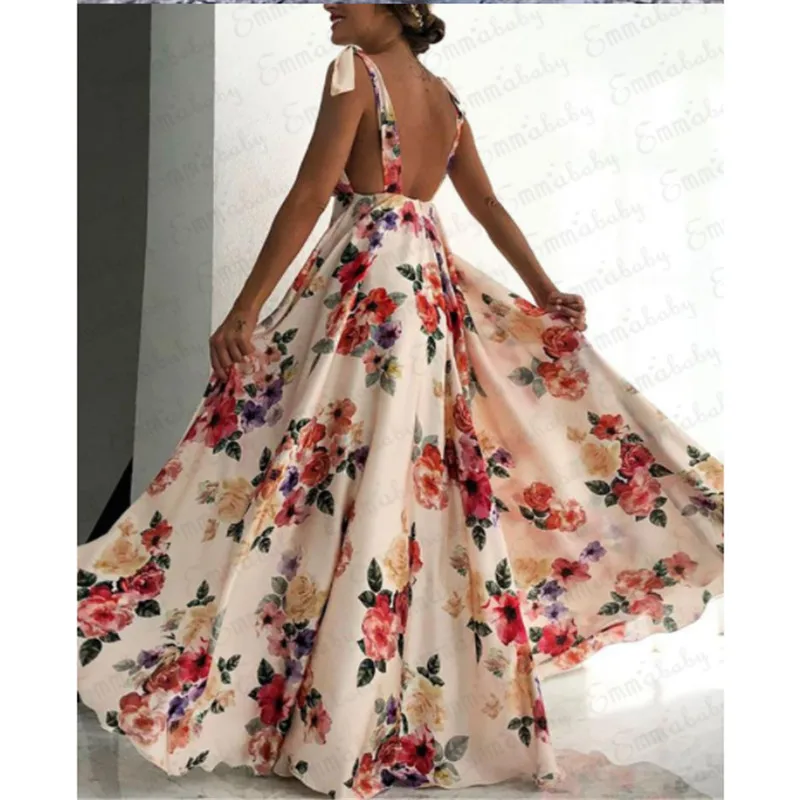 Женское длинное платье-макси с V-образным вырезом и открытой спиной | Женская