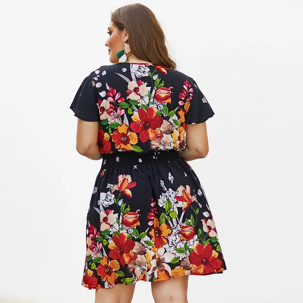 Женское платье миди с рукавом бабочкой большие размеры|Женские платья| |