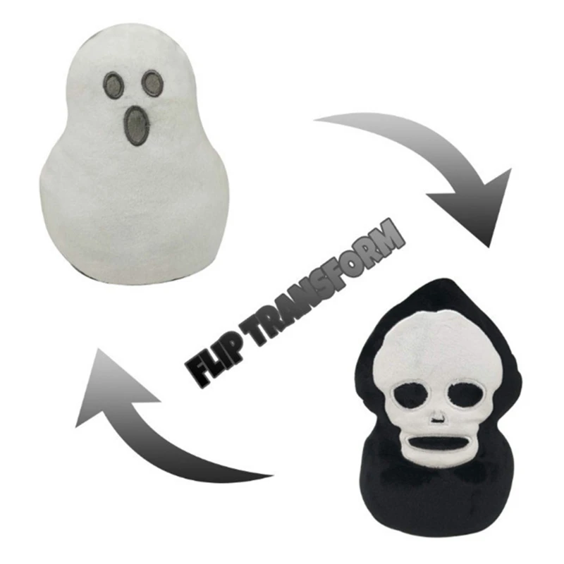 

Reversible Flip Ghost Stuffed Plush Doll Double Sided Expression Turn Over Toy Halloween Gift for Kids Adults