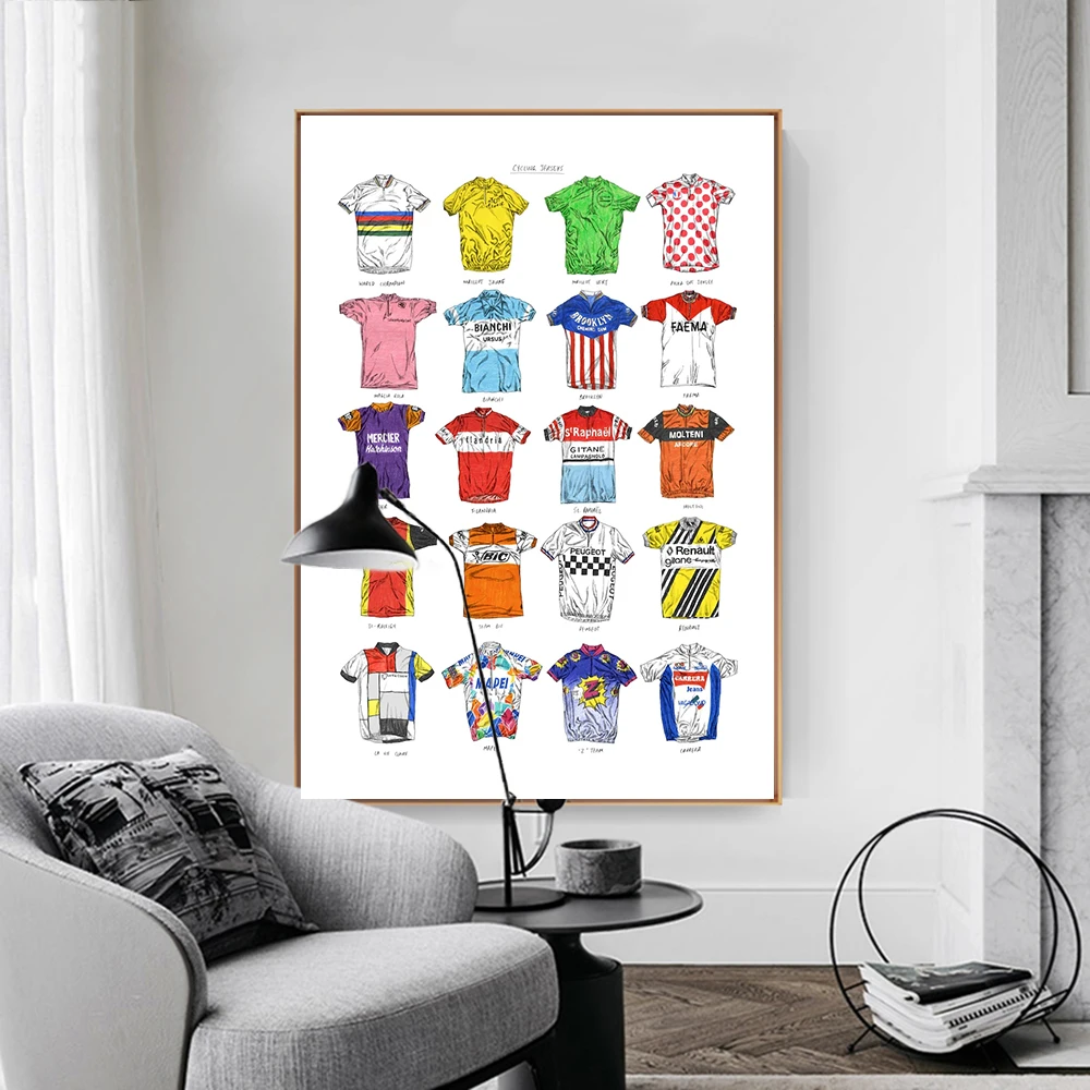 

Modern Sports Jerseys Canvas Painting Cartoon Cycling Jerseys Edition clothing Poster Wall Art Print Pictures Home Decoration