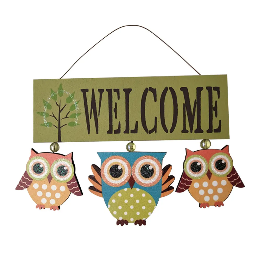 Деревянная подвесная табличка с надписью Welcome в форме совы домашний декор