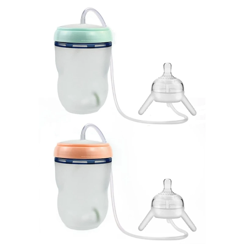 

250ml Multifunctional Handless Imitation Milk Weaning Bottle Self-Feeding Baby Bottle with Long Straw Tube Anti-Colic
