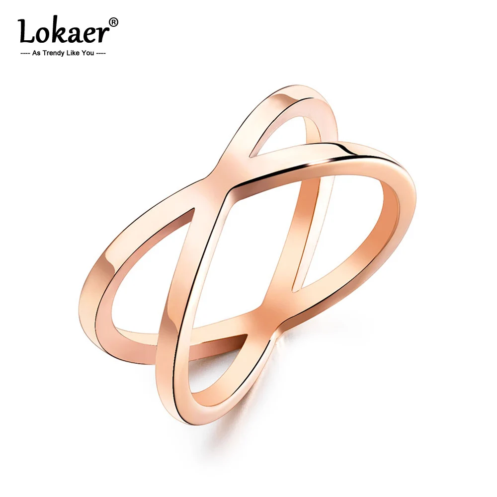 Lokaer титановое геометрическое кольцо X-shape из нержавеющей стали ювелирные изделия модный OL Стиль Розовое золото кольца на годовщину для женщин девушек OGJ673