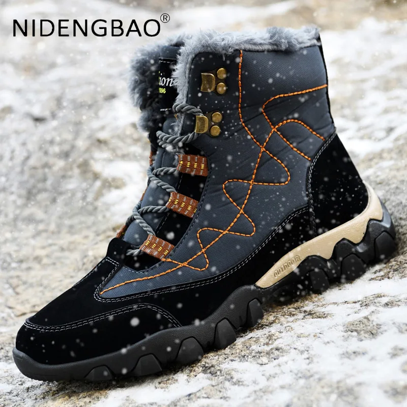 Men Sneakers Winter Outdoor Hiking Shoes Warm Plush Waterproof Male Trekking Ankle Boots Anti Skid Soft Booties Zapatos Hombre