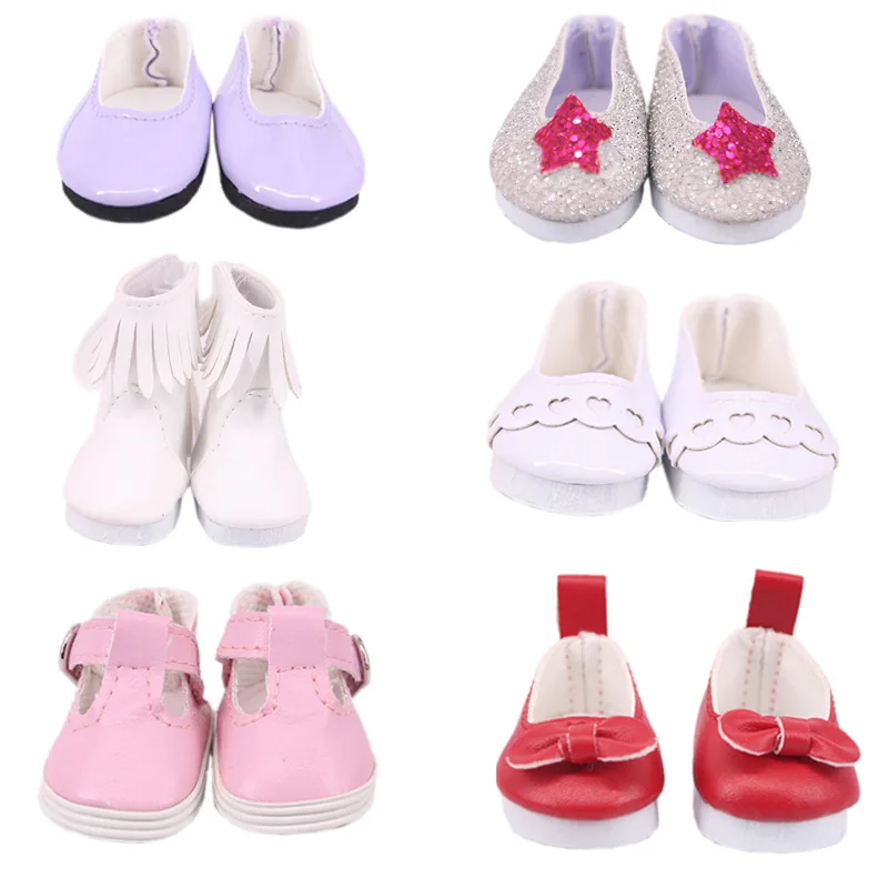 

Born New Baby Doll Clothes Accessories Fit 18 inch 43cm Bowknot Pink Red Five-pointed Star Shoes For Baby Birthday Festival Gift