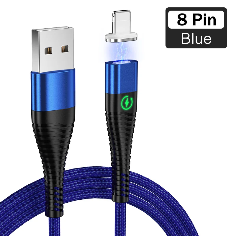 Magnetic Blue Rock 1 м 2 м светодиодный магнитный Usb зарядное устройство для iphone кабель для iphone 11 Pro Max XR XS шнур iPad Usb зарядный кабель для освещения кабель - Цвет: Magnetic Blue
