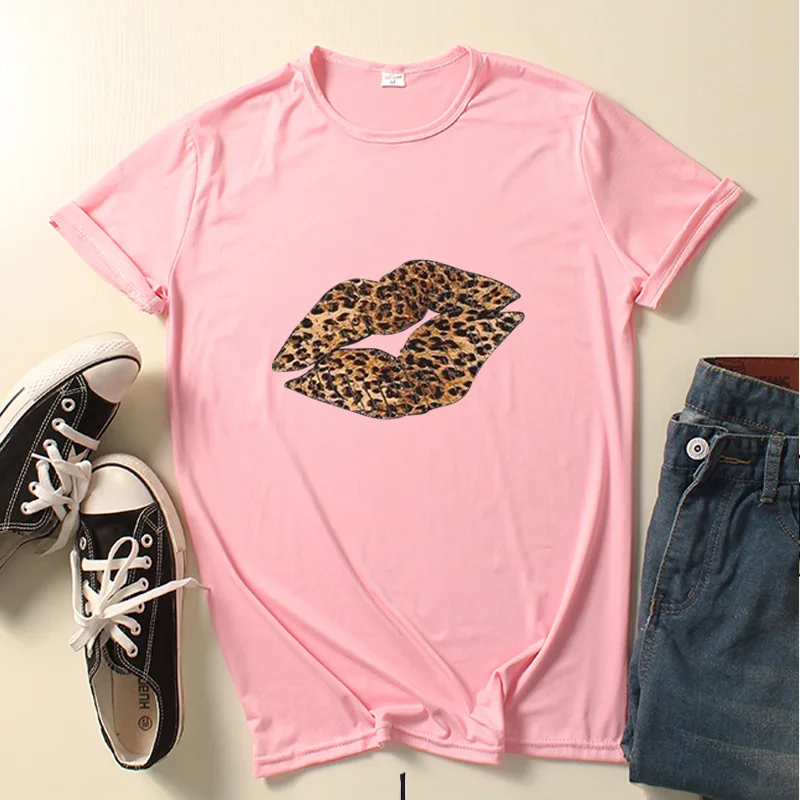 

Leopard Lip Print Women T Shirt Short Sleeve O Neck Loose Women Tshirt Ladies Fashion Tee Shirt Tops Clothes Camisetas Mujer