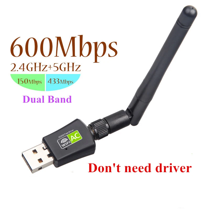 AC 600 Мбит/с USB Wifi адаптер 5/2.4 ГГц двухдиапазонный с антенной Dongle LAN 802.11ac/a/b/g/n для Windows