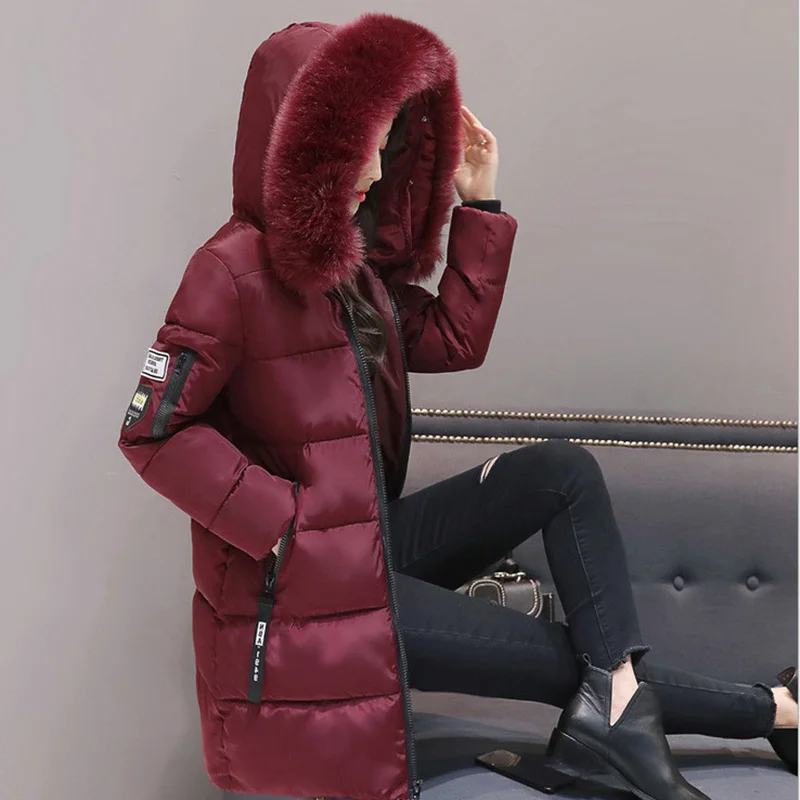 Voobuyla, зимнее женское пальто с капюшоном, меховой воротник, Толстая теплая длинная куртка для женщин размера плюс 3XL, верхняя одежда, парка, Chaqueta Feminino