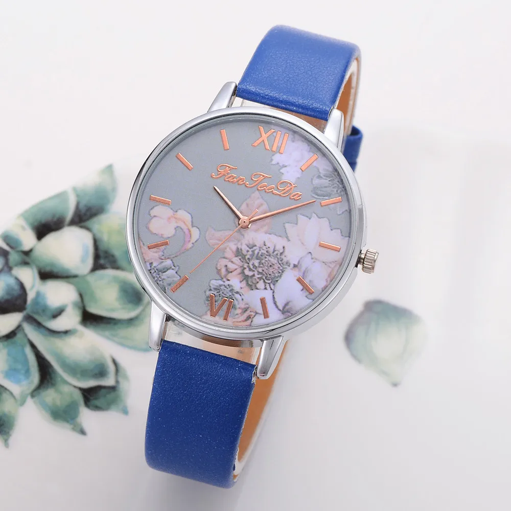 

Women's fashion casual watch solid color silicone printing flower causal disc quartz analog wrist watch relogio feminino 50*