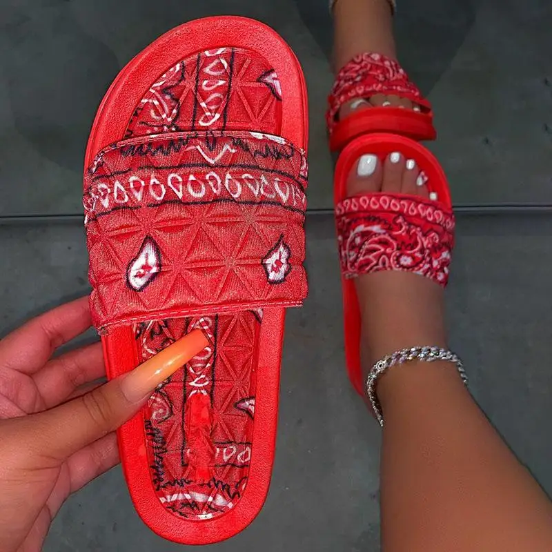 

Women's Comfy Bandana Slip-On Slippers Slide Indoor Outdoor Flip-flops Beach Shoes Summer Toe Flip Flops Non-Slip