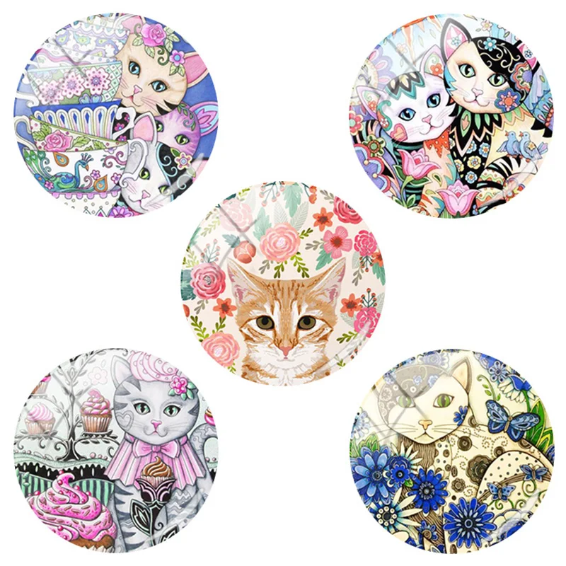 

Очаровательная картина JWEIJIAO с красочными цветами и котом, изображение 12/15/16/18/20/25 мм, фото, ювелирные изделия с плоским основанием, аксессуар...