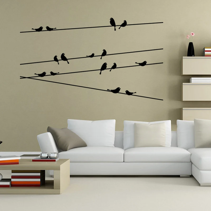 1 шт. виниловые съемные черные настенные наклейки ветка дерева с птицами DIY на