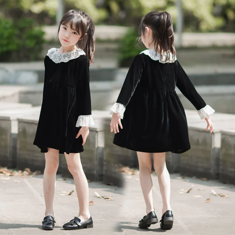 Новые Детские платья для девочек 2021 г. Осенне-зимнее детское кружевное платье