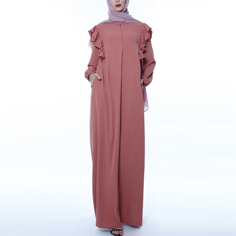 MISSJOY мусульманское женское платье на молнии Свободное abaya Дубай кимоно сплошной цвет кафтан турецкий Повседневный Ближний Восток элегантное женское платье с оборками Плать
