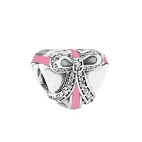 fit pandora pink enamel cross package charms bracelet women clear cz bow knot gift box heart beads for jewelry making diy bangle