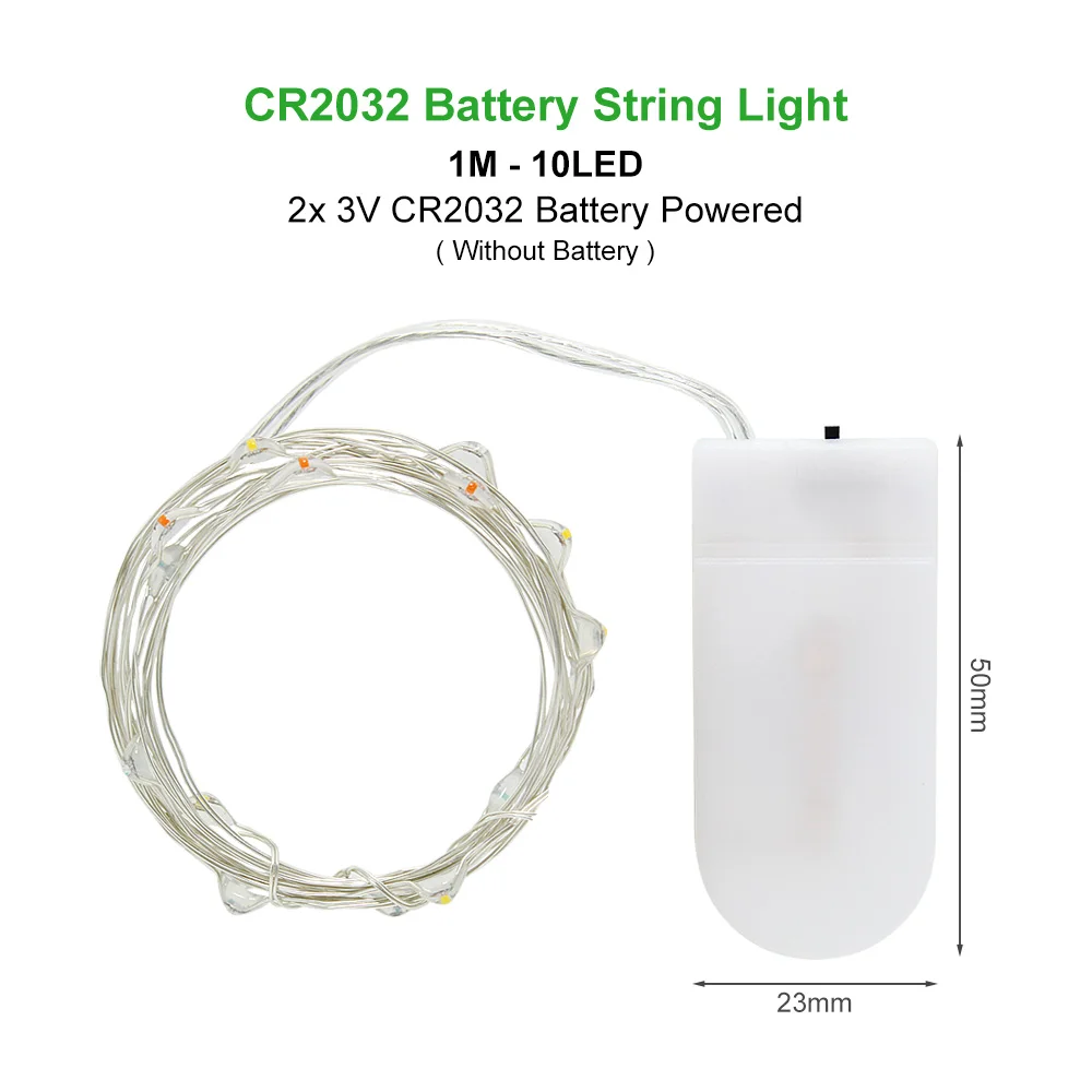1M by CR2032 Battery 10 м, 5 м, 2 м, светодиодный светильник-гирлянда с серебряной проволокой, сказочный светильник, украшение на Рождество, свадьбу, вечеринку, питание от аккумулятора, USB светодиодный светильник - Испускаемый цвет: 1M by CR2032 Battery