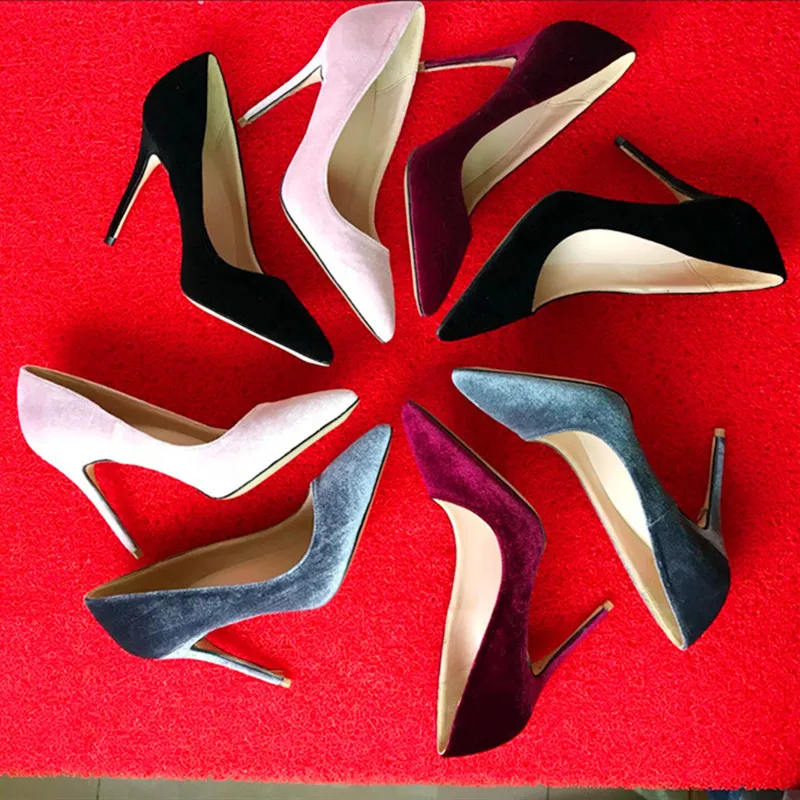 

12cm Black velvet,high,heels heels Women's Velvet toe high heels, suede shoes, high heels, elegance, wedding sexy, large size 4