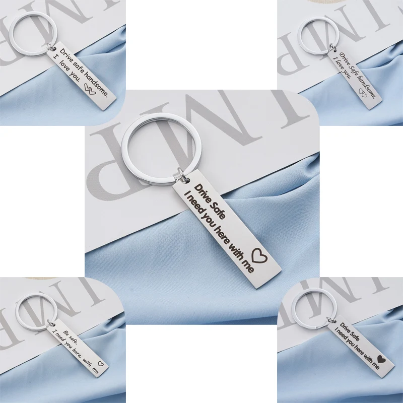

Car Key Accessories Tag Driving Safety And Handsome I Love You Letters Safe Driving Metal Stainless Steel Men'S Pendant Keychain