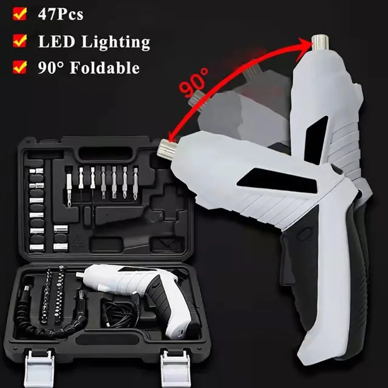 

4 V Electric Screwdriver Household USB Rechargeable Lithium Battery 90Â° Rotate Multifunction Mini Drill ë¬´ì„ Electrical Tool Set