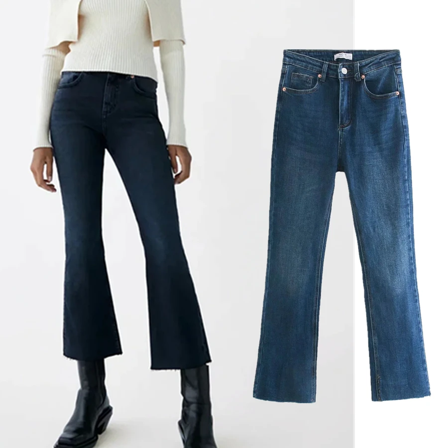 

Jenny&Dave Burrs vintage Flare Jeans England Fashion High Street Washed Skinny Elastic Jeans Woman Medium Waist Jeans For Women