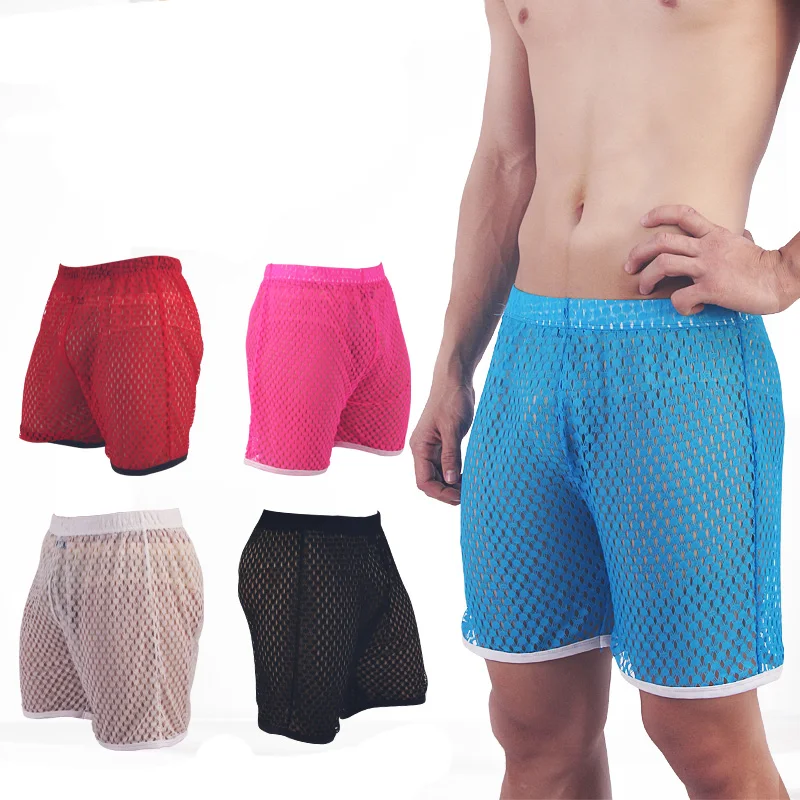

Sexy Mens Sexy Sleepwear Big Mesh Clothing Honeycomb Net Men's Home Pajamas Shorts Sexy Sleep Bottom Mens Sheer Pajamas