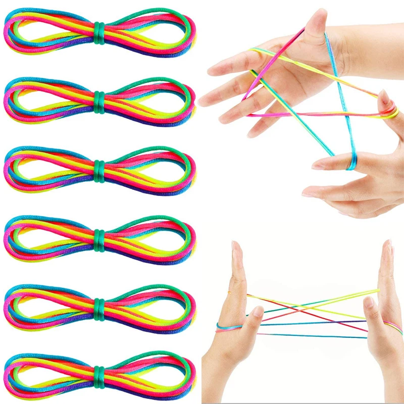 6Pcs 165cm Rainbow Color Cradle String Finger Games Classic Rope Thread Toy Ropes Hand  String Puzzle Game Create Toy Supplies