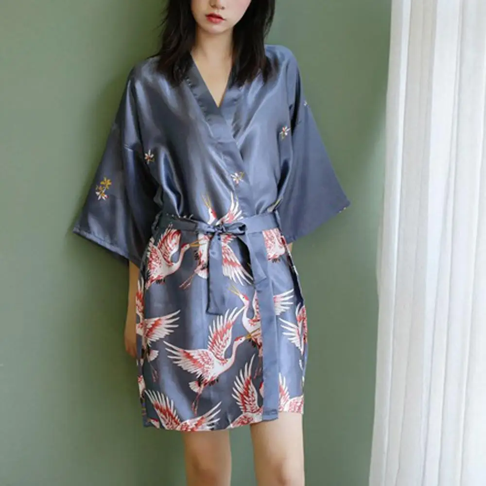 Сексуальное короткое атласное кимоно невесты женская свадебная пижама с принтом