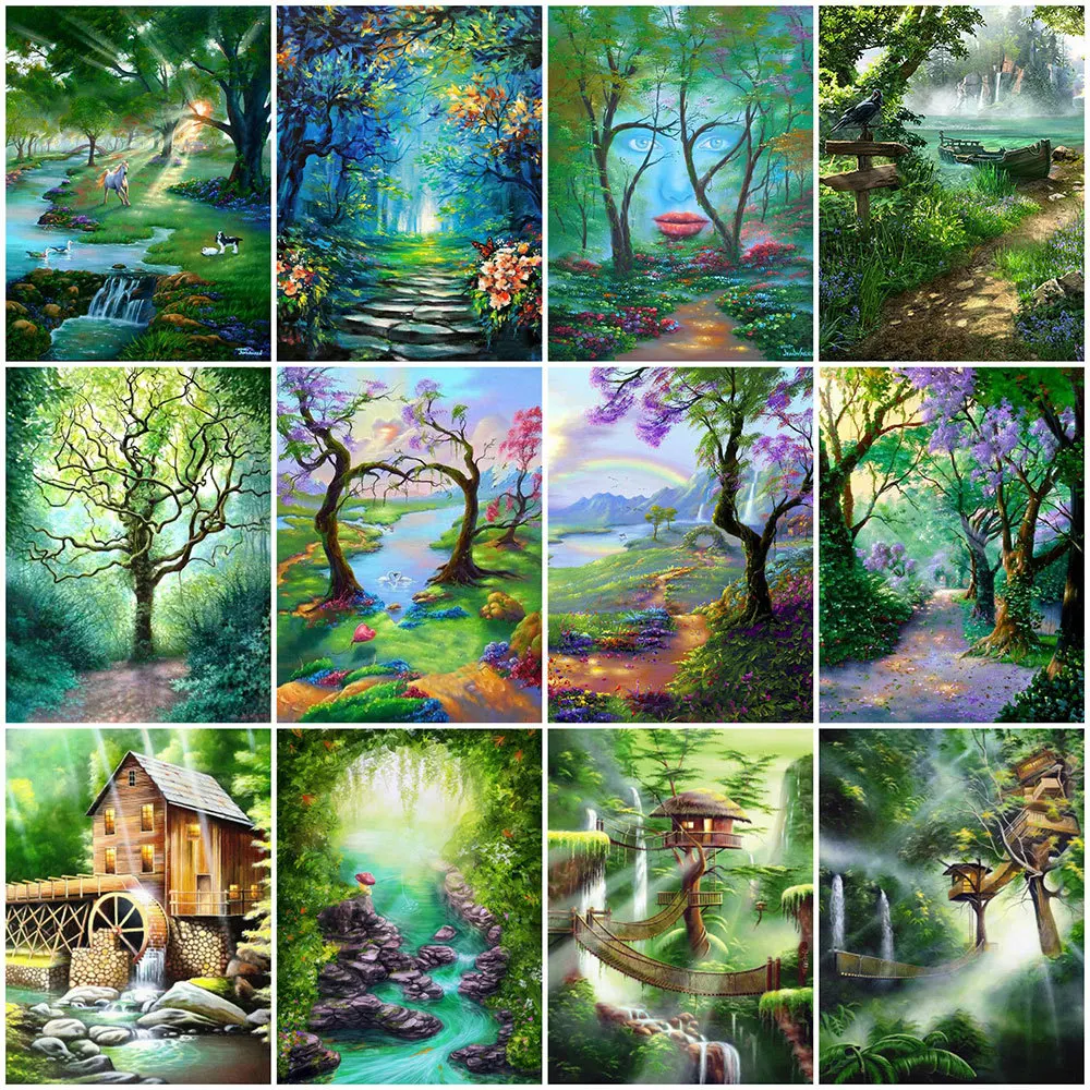 

HUACAN полностью Алмазная мозаика, дерево, вышивка крестиком, пейзаж, алмазная живопись, лес, вышивка, наборы, весна, рукоделие, искусство, домаш...