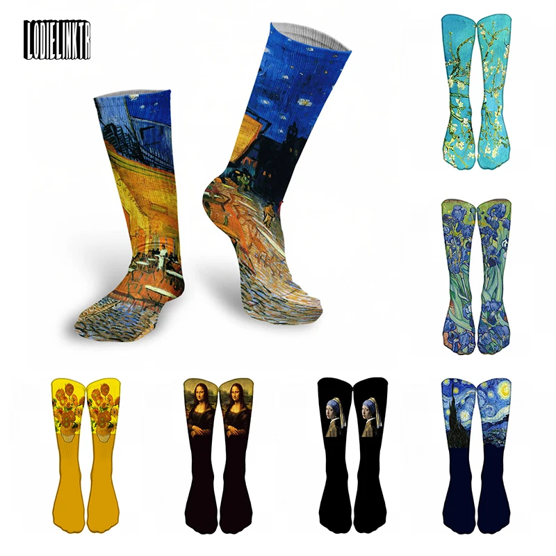 

3D Printed Men's Cotton Long Socks Retro Art Fashion Oil Painting High Tube Casual Calf Socks For Women High-Quality Gifts Socks